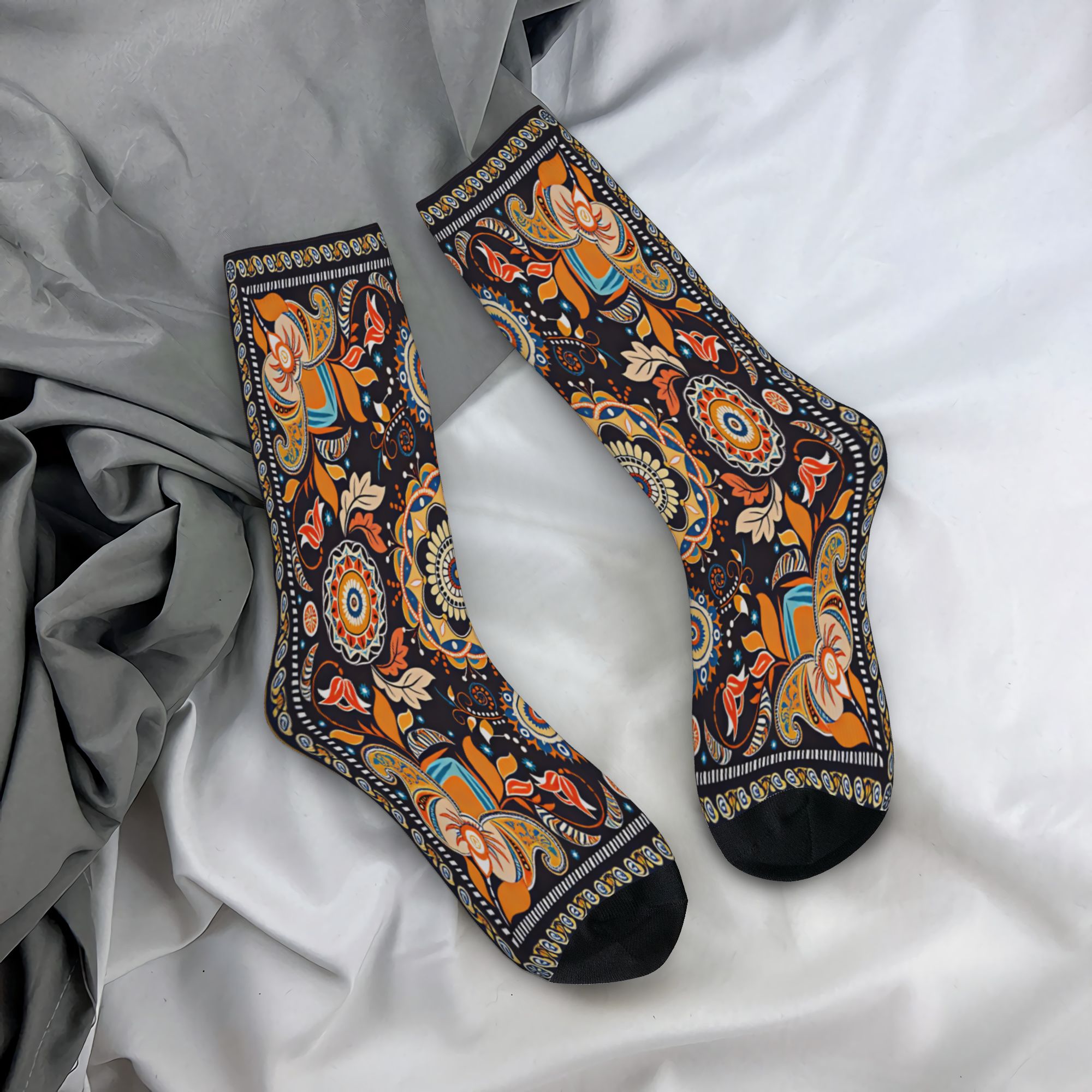 Good Floral & Wedding Decor Supply - Kaus Kaki Mandala Bunga Oranye Navy