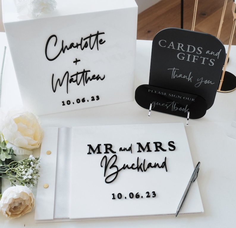 Personalized Guest Book - Kotak Kartu Putih untuk Pernikahan 3D